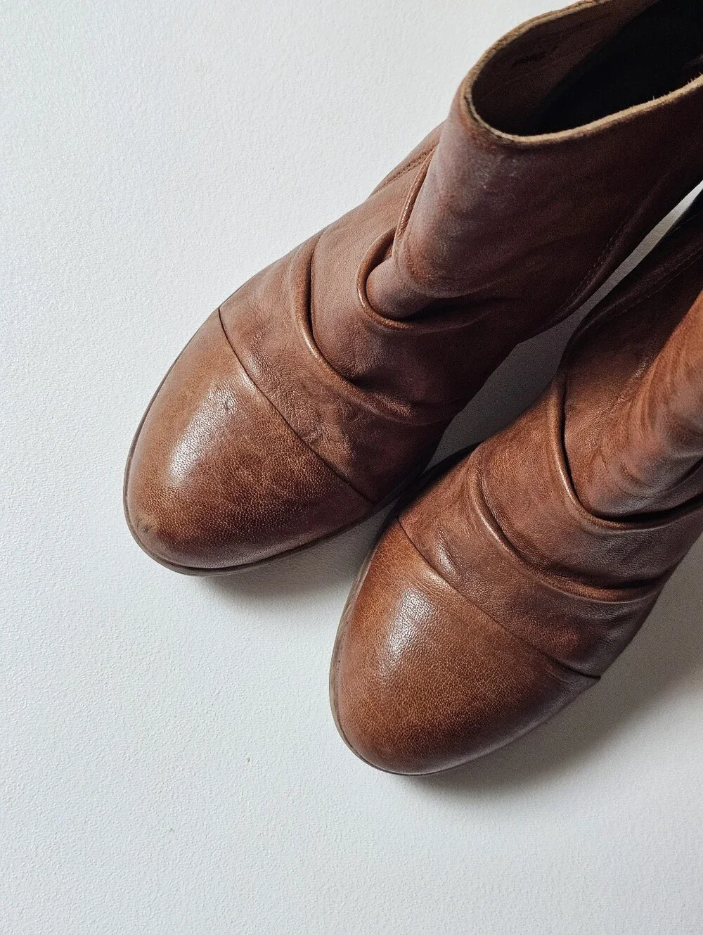 Sofft Gable Leather Ankle Boots Women's Size 7 Cognac Brown Block Heel Side Zip